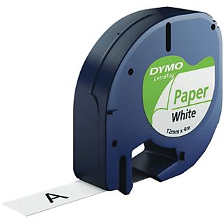Cinta papel - Dymo Letratag S0721510, 12 mm x 4 m, Blanco y negro