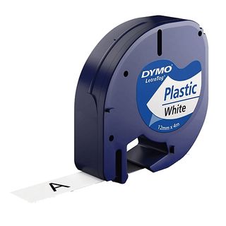 Cinta plástico - Dymo Letratag S0721510, 12 mm x 4 m, Blanco y negro