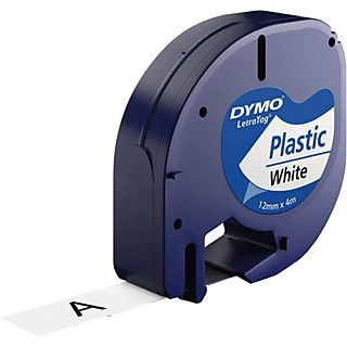 Cinta plástico - Dymo Letratag S0721510, 12 mm x 4 m, Blanco y negro