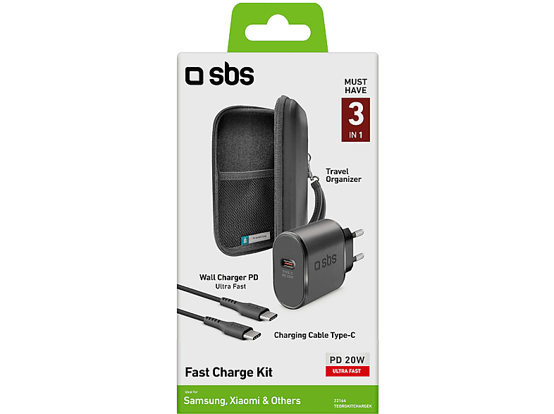 Ładowarka sieciowa SBS 20W Czarny + kabel organizer – zdjęcie 3