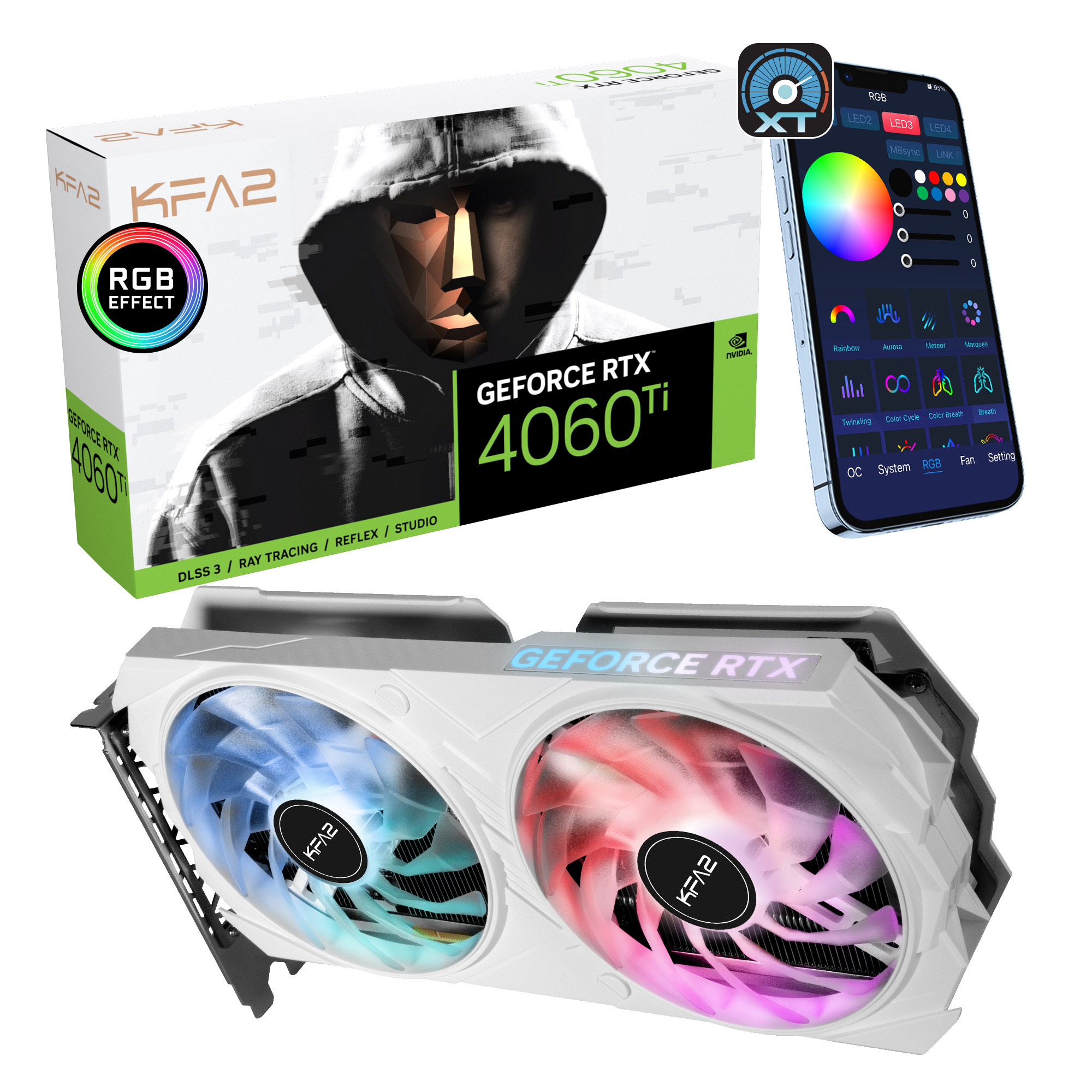 KFA2 GeForce RTX 4060 TI EX 1-Click OC (46ISL8MD8BWK) (NVIDIA, Grafikkarte)