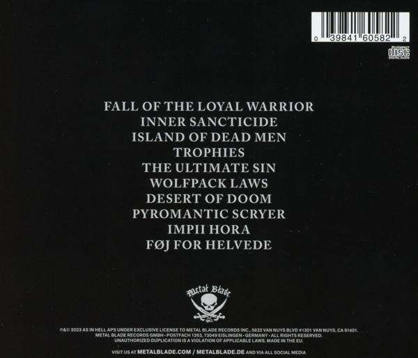 Rückseite einer CD mit einer Liste von Songtiteln und einem Logo auf schwarzem Hintergrund.