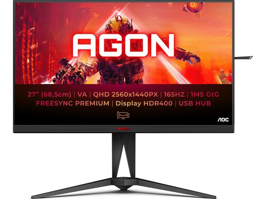 AOC AG275QXN - Monitor da gaming, 27 ", WQHD, 165 Hz, Nero