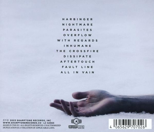 Hand, die den Himmel umfasst, mit Songtiteln und Text.