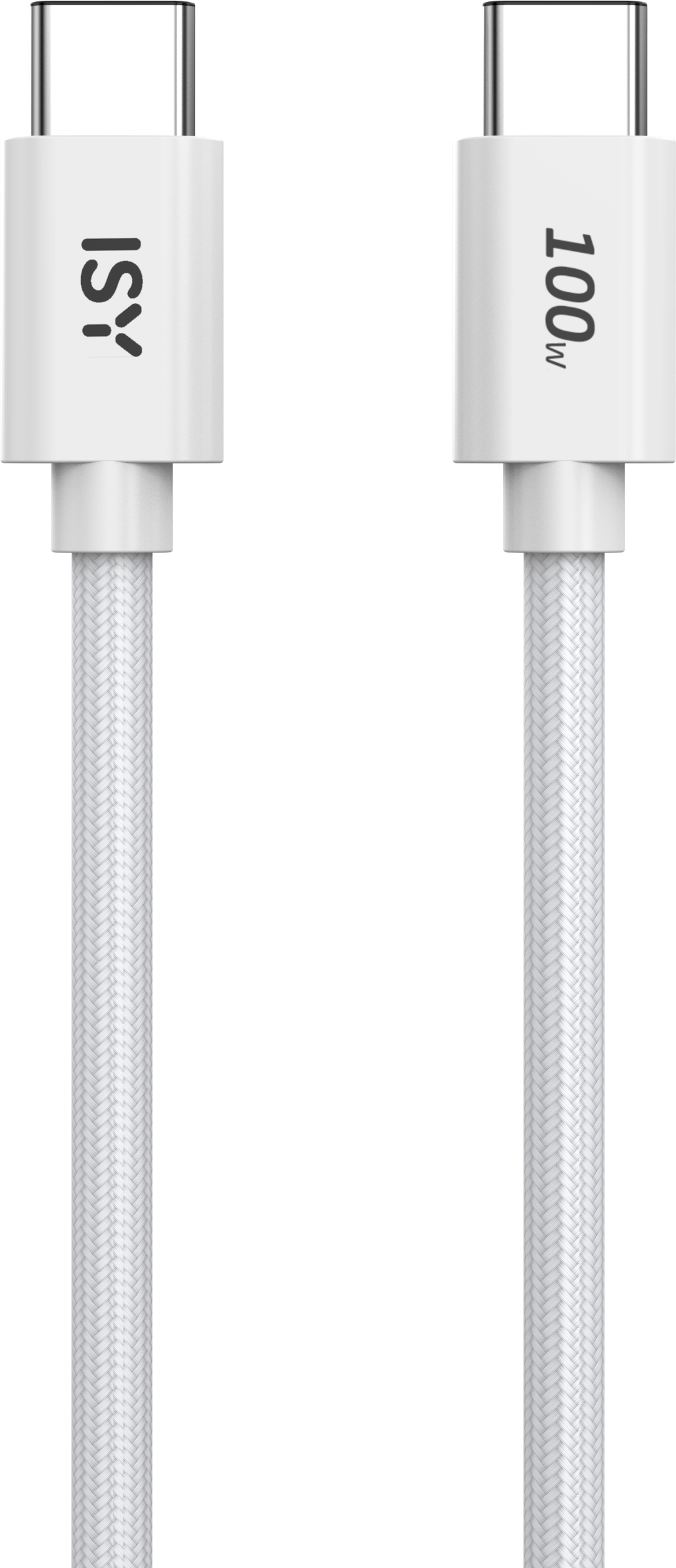 Zwei weiße USB-C-Kabel mit Anschlüssen an jedem Ende vor schwarzem Hintergrund.