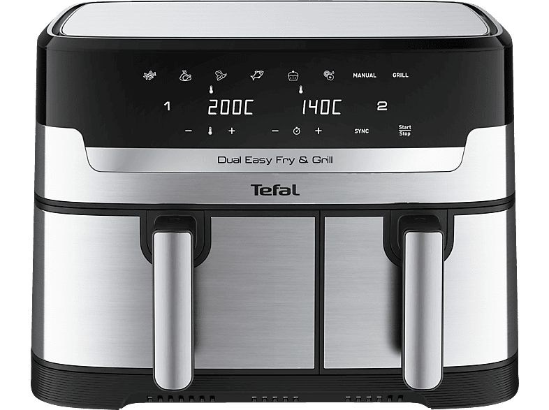 TEFAL EY905D Dual Easy Fry Edelstahl/Schwarz Heißluftfritteuse Grill & 2700 Watt