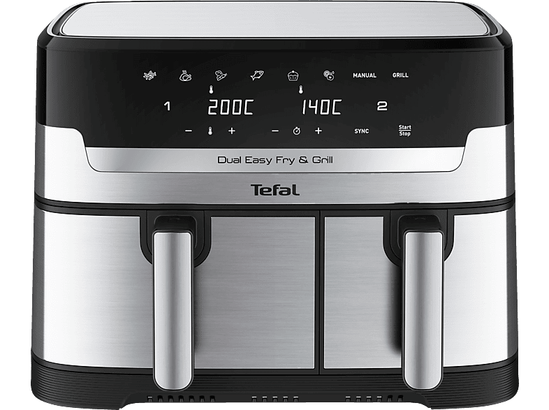 TEFAL EY905D Dual Easy Fry & Grill Heißluftfritteuse 2700 Watt Edelstahl/Schwarz