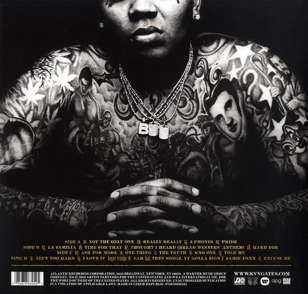 Albumcover mit einem Porträt von Kevin Gates, der Schmuck und Tätowierungen trägt, mit Trackliste unten.