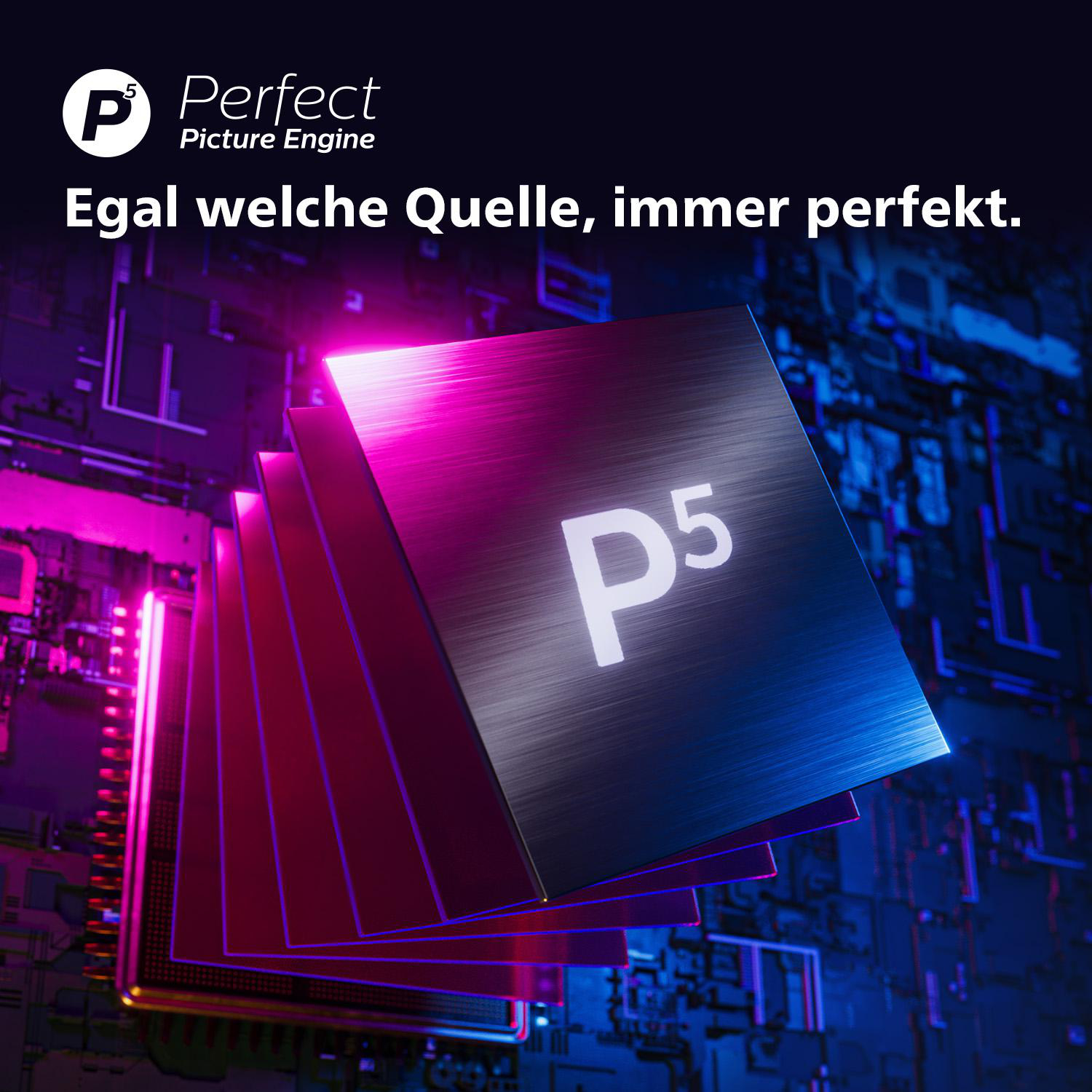 P5-Chips in einem Stapel, umgeben von einem digitalen Hintergrund.