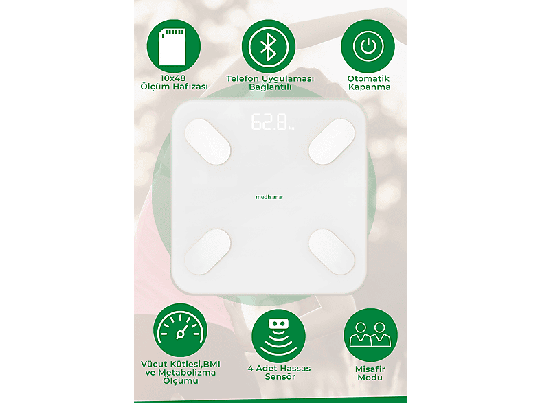 MEDISANA 99379 Bluetooth Vücut Analizli Baskül Beyaz_1