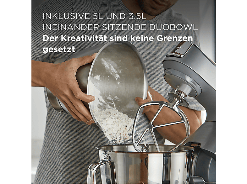KENWOOD Titanium Chef Baker KVC85.004SI mit integrierter Waage, 2 Edelstahl-Rührschüsseln, viel Zubehör, Küchenmaschine Silber (Rührschüsselkapazität: 5 l, 1200 Watt)
