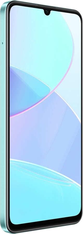 Smartfon z jasnoniebieskim tyłem, wyświetlający gradientowy ekran.