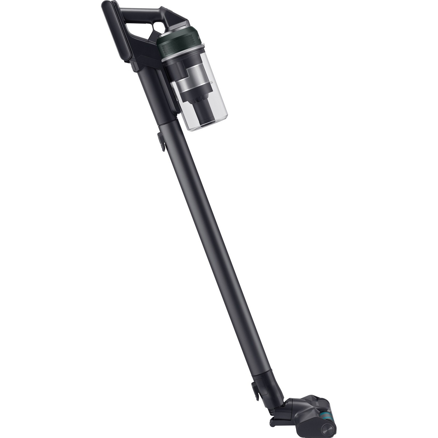 Black and gray cordless vacuum cleaner on a white background.