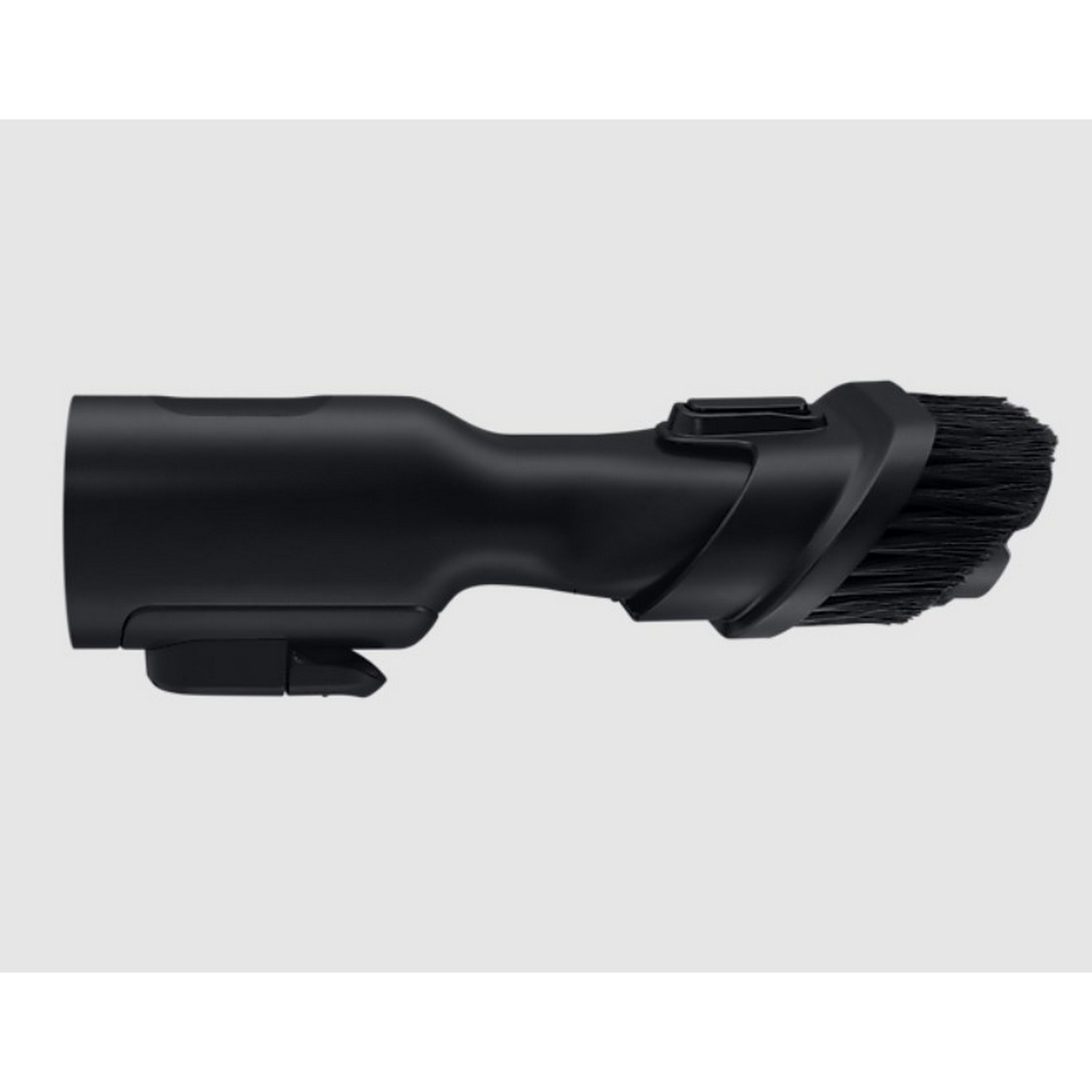 A black vacuum cleaner brush head, on a white background.