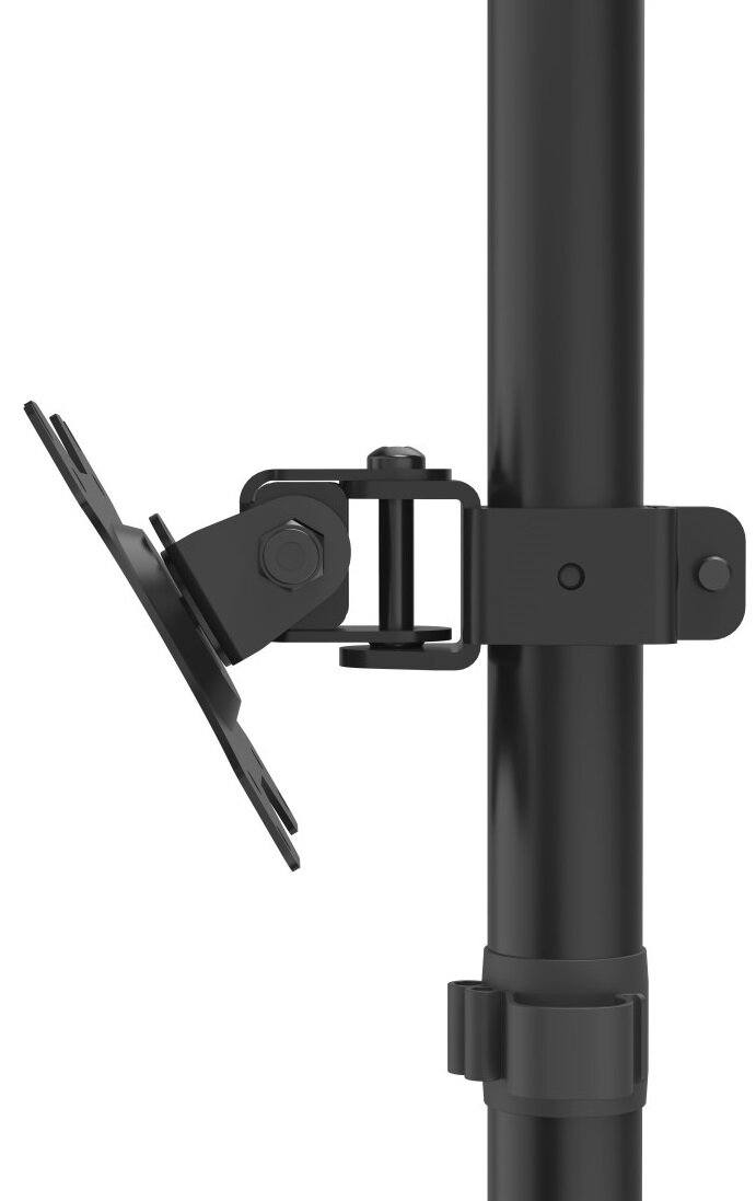 Czarny uchwyt do monitora przymocowany do czarnego słupa. Uchwyt monitora skierowany w lewo.