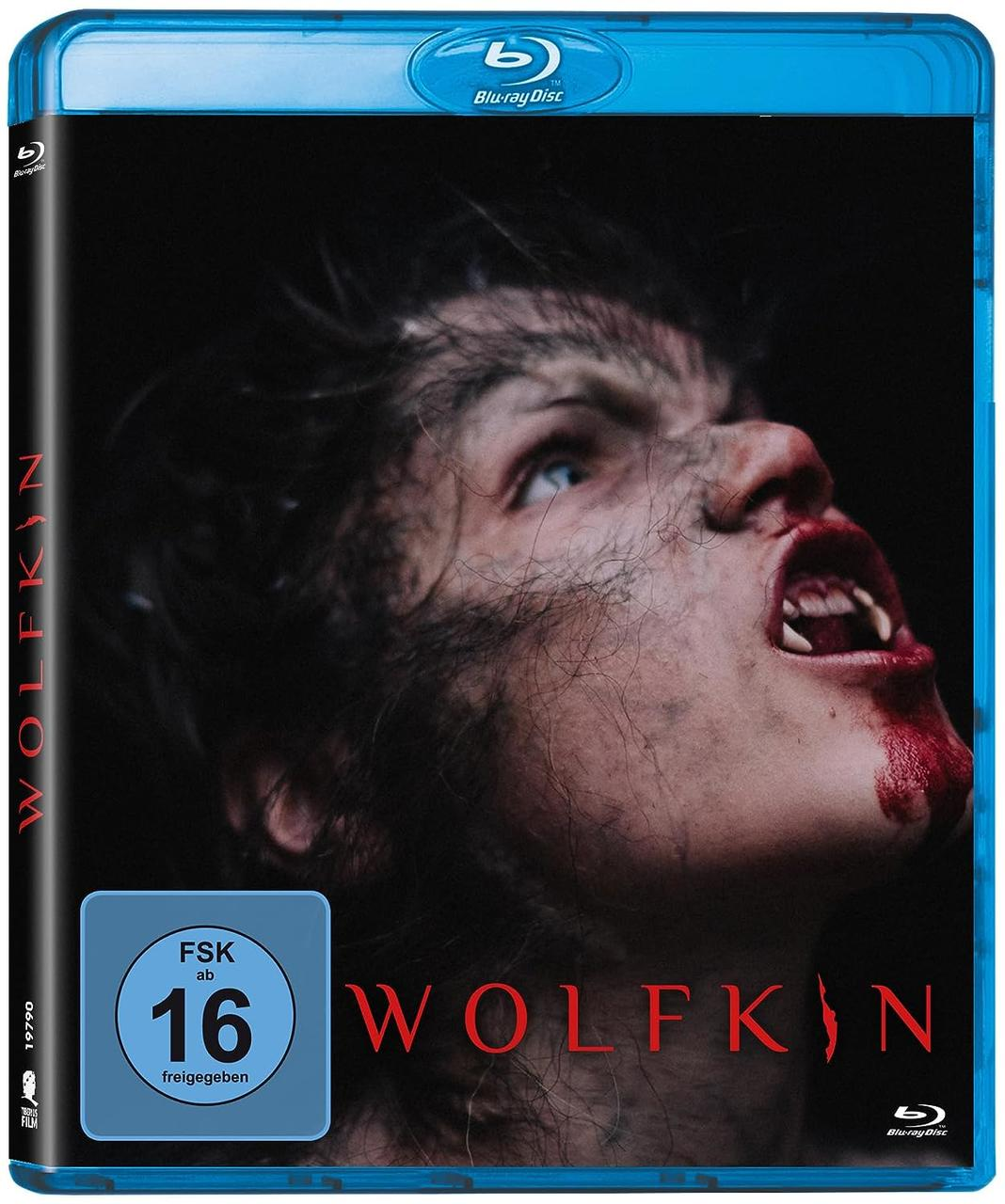 Blu-ray-Cover des Films Wolfkin, mit einem Werwolfgesicht.