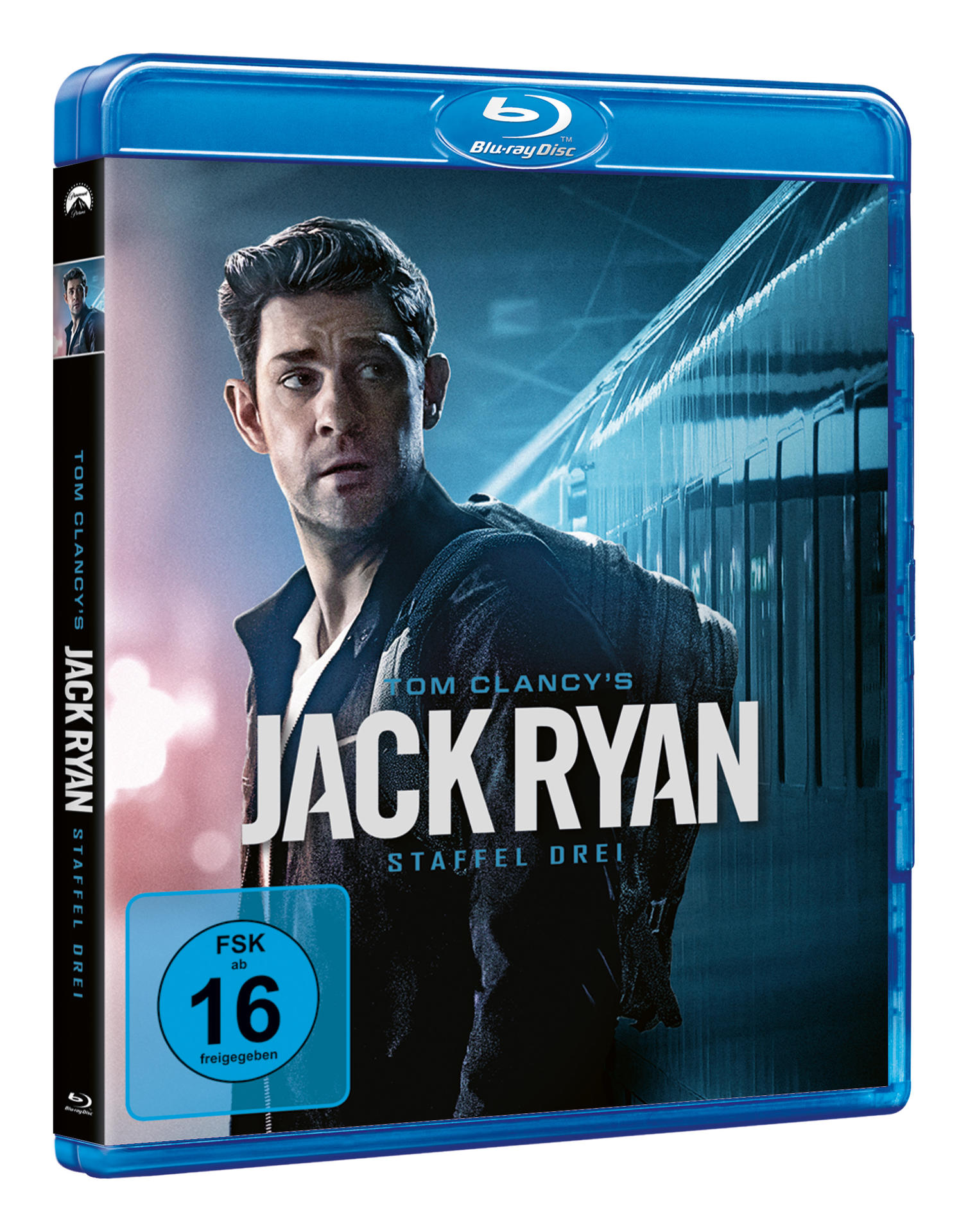 Blu-ray-Disc-Cover mit einem Mann in einer Jacke, Titel „Jack Ryan“ und Altersfreigabe.