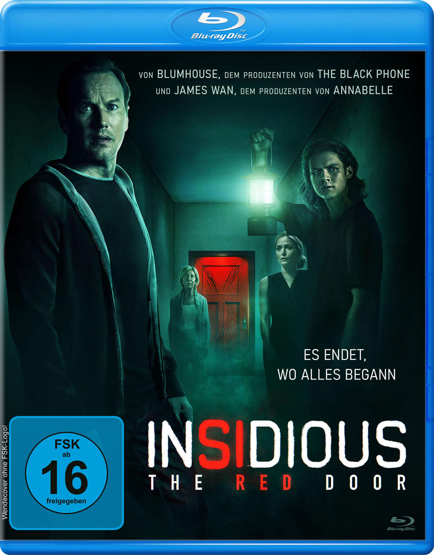 Filmposter für Insidious: The Red Door. Zeigt einen Mann mit Laterne und eine rote Tür. Blu-ray Disc.