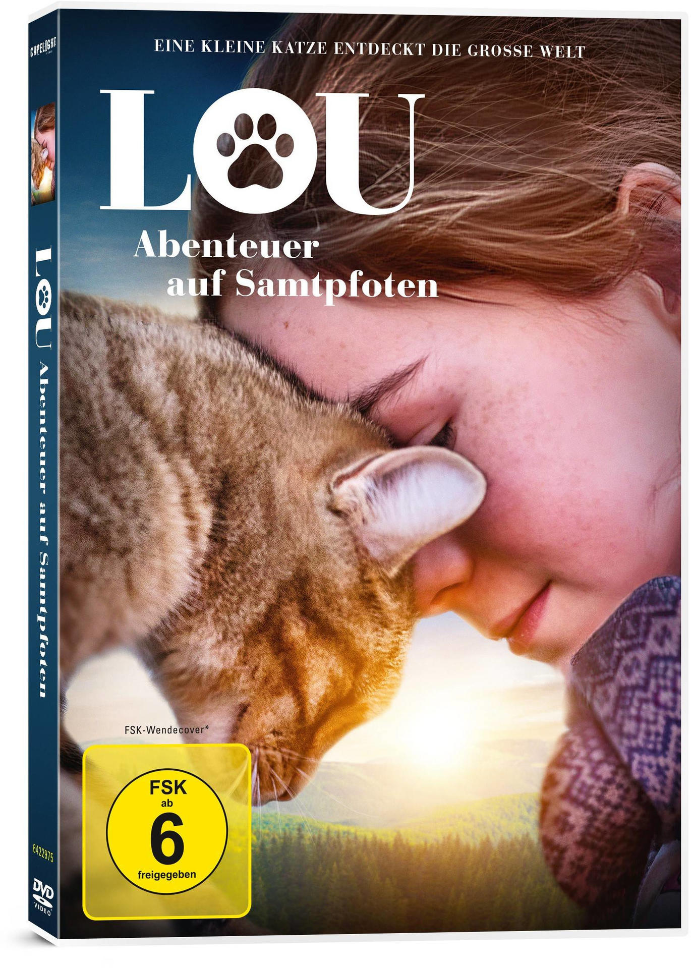 DVD-Cover eines Mädchens, das eine Katze umarmt, mit Text und einem gelben FSK-Aufkleber.