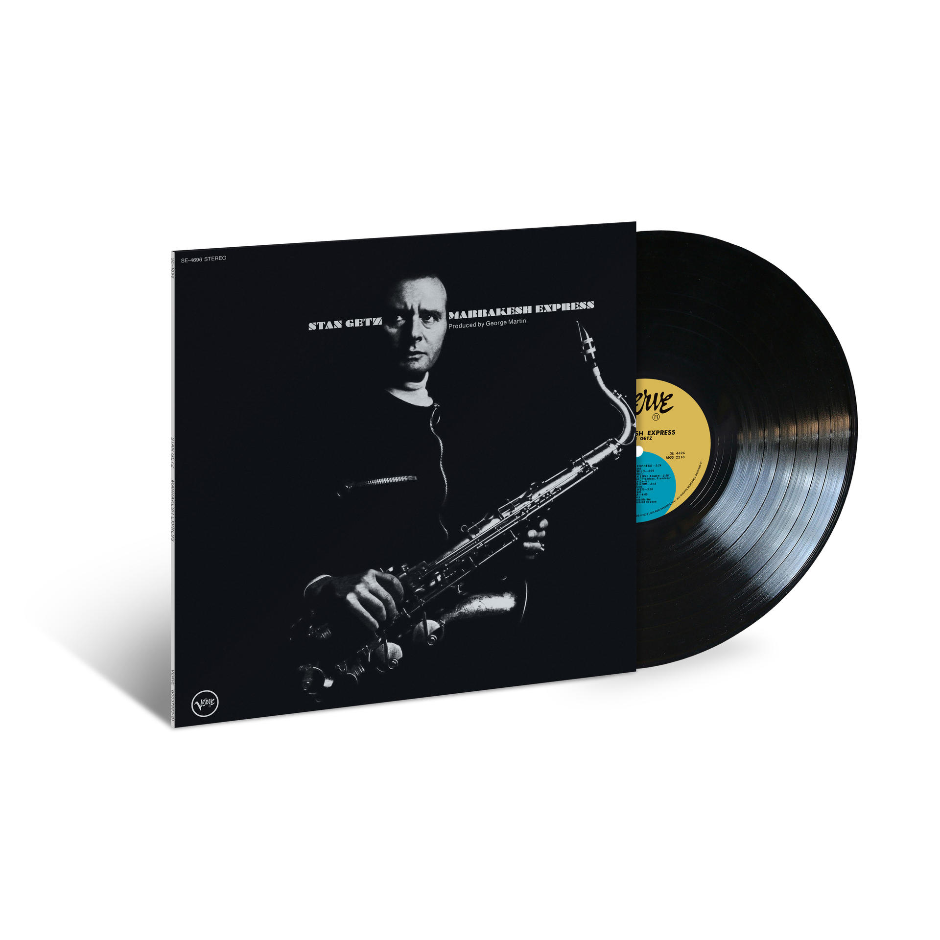 Schwarz-weiß-Albumcover mit Saxophon und Männergesicht.
