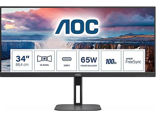 AOC U34 V5C/BK - Monitor, 34 ", UWQHD, 100 Hz, Schwarz