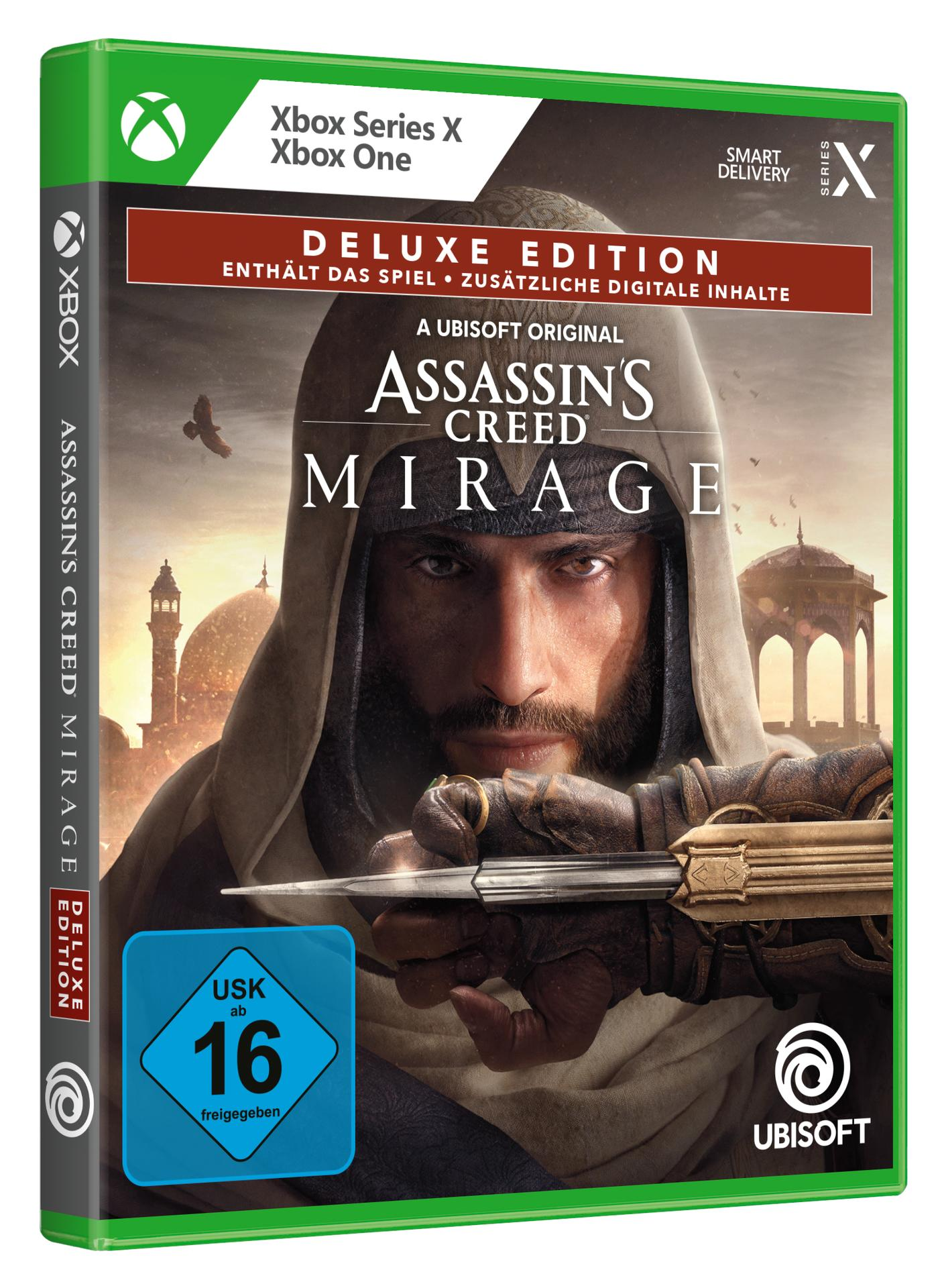 Spielbox für Assassin's Creed Mirage. Deluxe Edition, Xbox Series X.