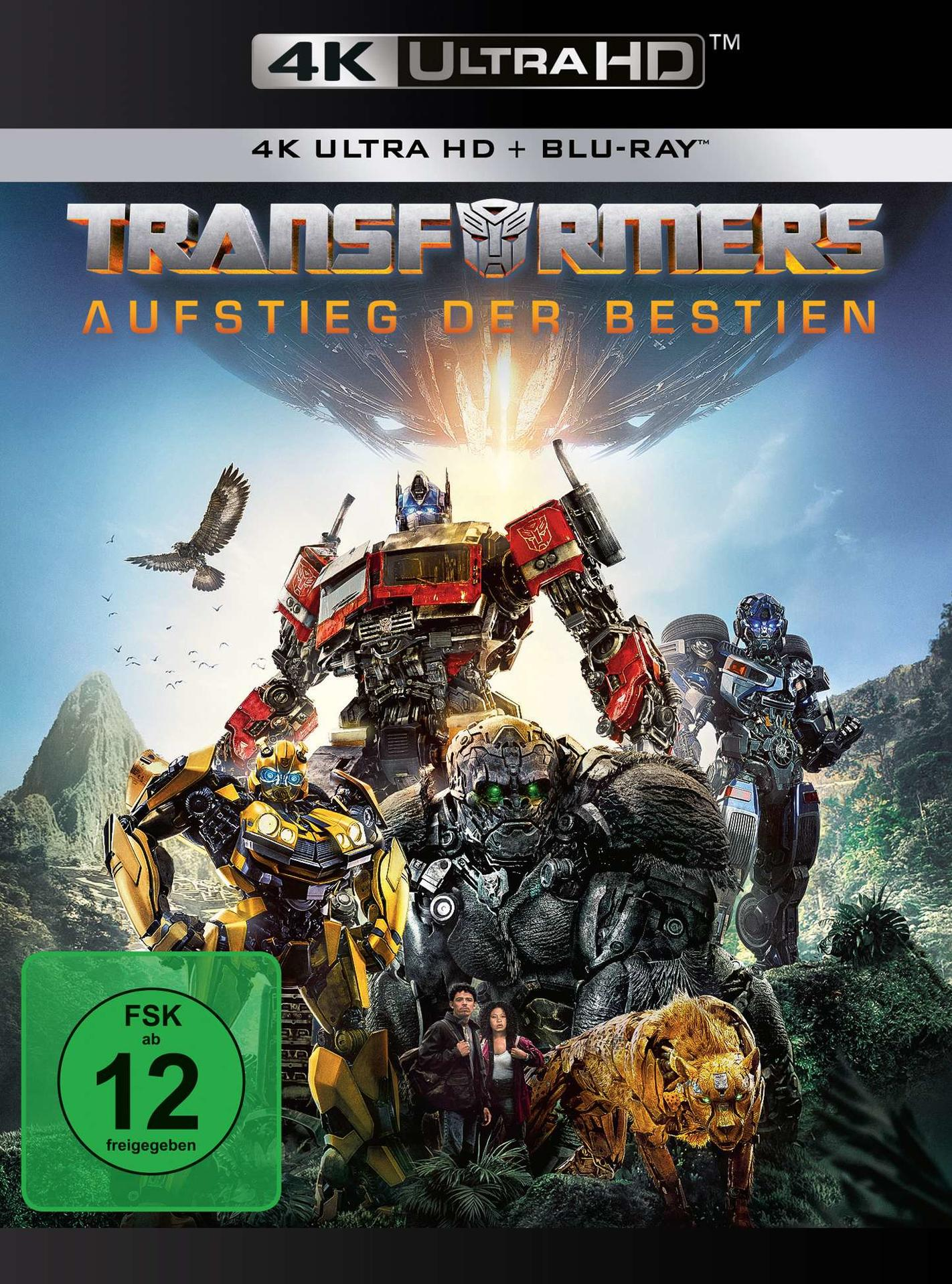 4K Ultra HD Filmhülle mit Transformers-Charakteren, Logo und Text auf Deutsch.