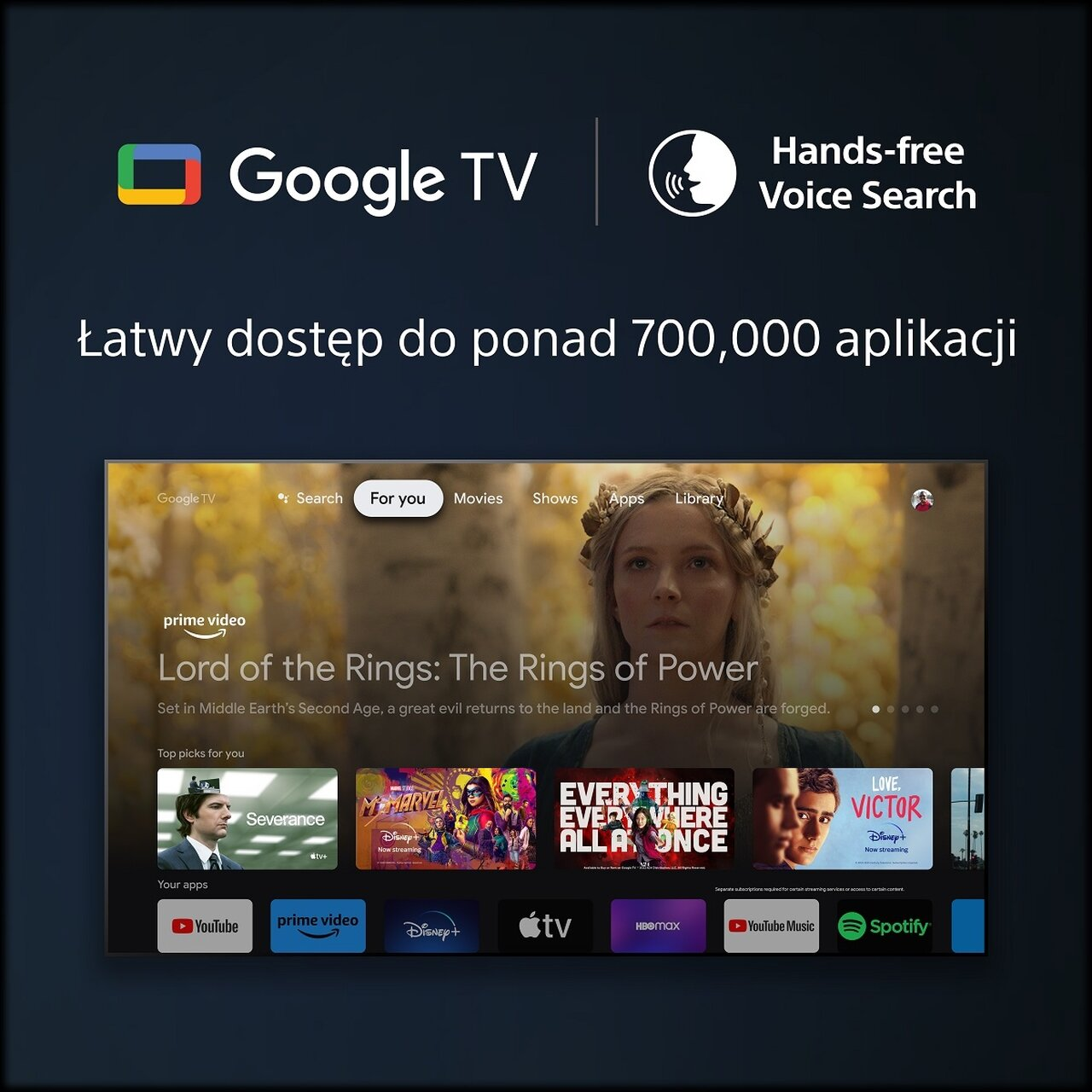 Ekran telewizora pokazujący film z logo Google TV.
