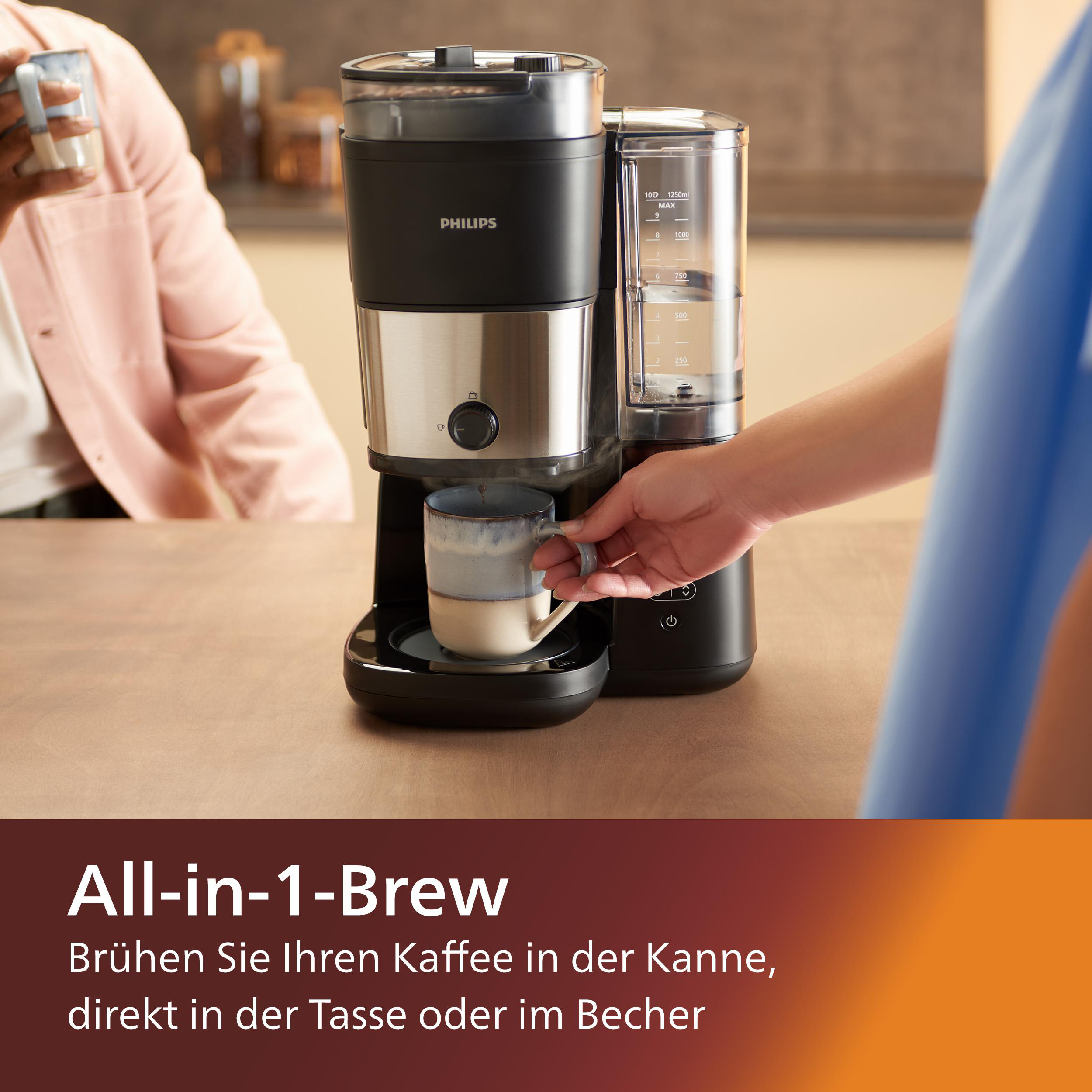 Brew, HD7900/50 und Kaffeemaschine Schwarz/Silber Permanentfilter mit All-in-1 Dosierung inkl. Dosierlöffel Duo-Kaffeebohnenbehälter, Mahlwerk, Smart PHILIPS und