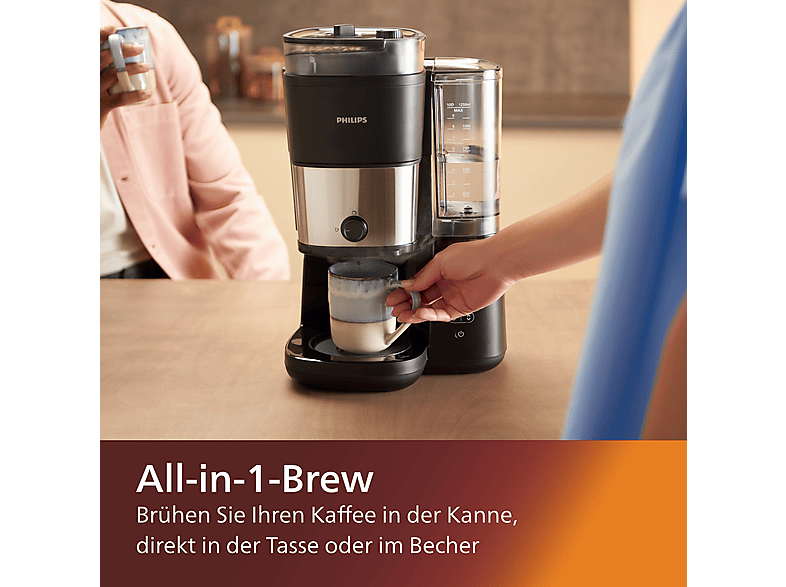 Thumbnail - PHILIPS HD7900/50 All-in-1 Brew, mit Mahlwerk, Smart Dosierung und Duo-Kaffeebohnenbehälter, inkl. Permanentfilter Dosie...