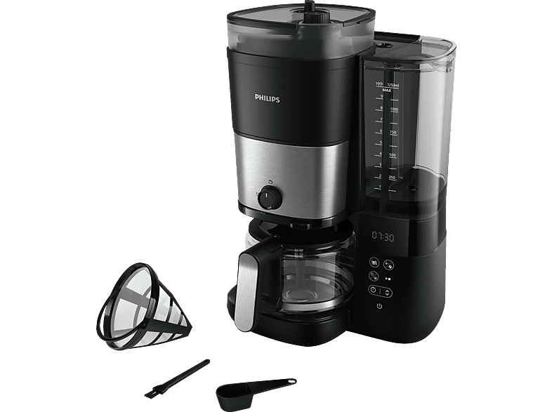 Dosierung Kaffeemaschine Smart und PHILIPS Brew, Schwarz/Silber und HD7900/50 mit inkl. Mahlwerk, All-in-1 Permanentfilter Duo-Kaffeebohnenbehälter, Dosierlöffel