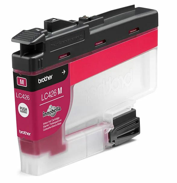 Cartucho de tinta magenta Brother LC426 M. El cartucho es rosa y negro.