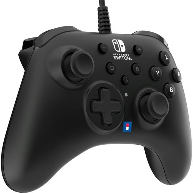 Mando negro de Nintendo Switch con botones y joysticks.