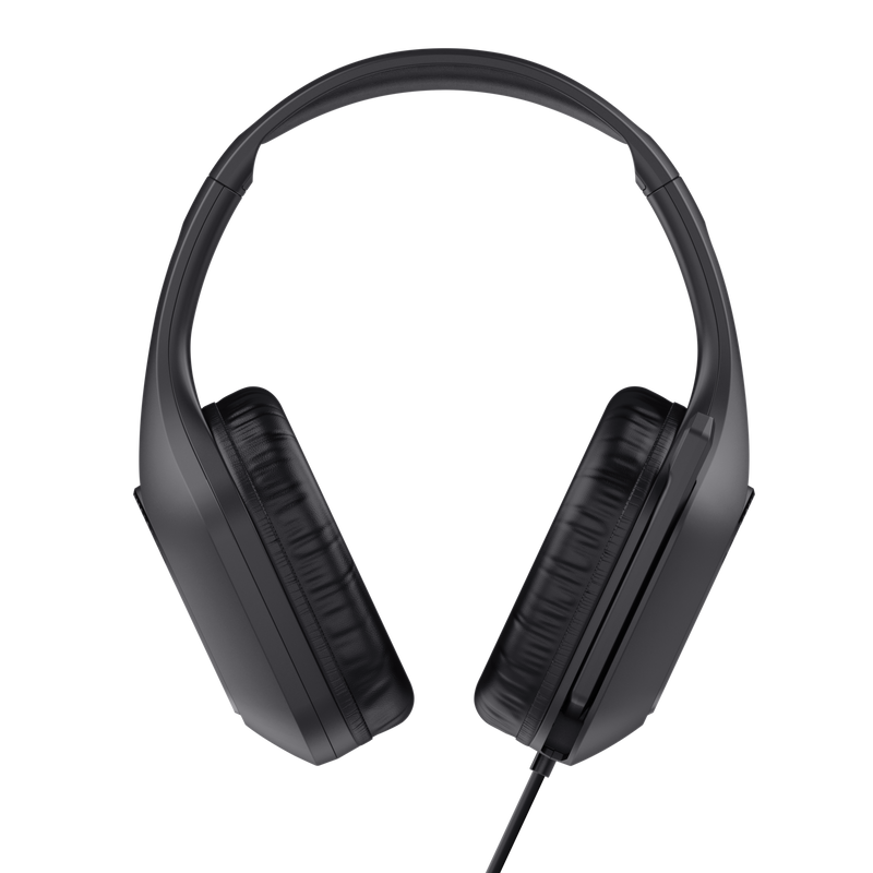 Auriculares negros sobre fondo negro, sin cables visibles.
