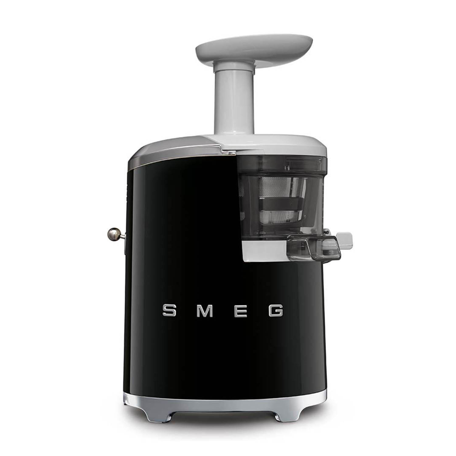 Centrifuga SMEG nera. Parte superiore e base bianche, corpo nero con logo SMEG.