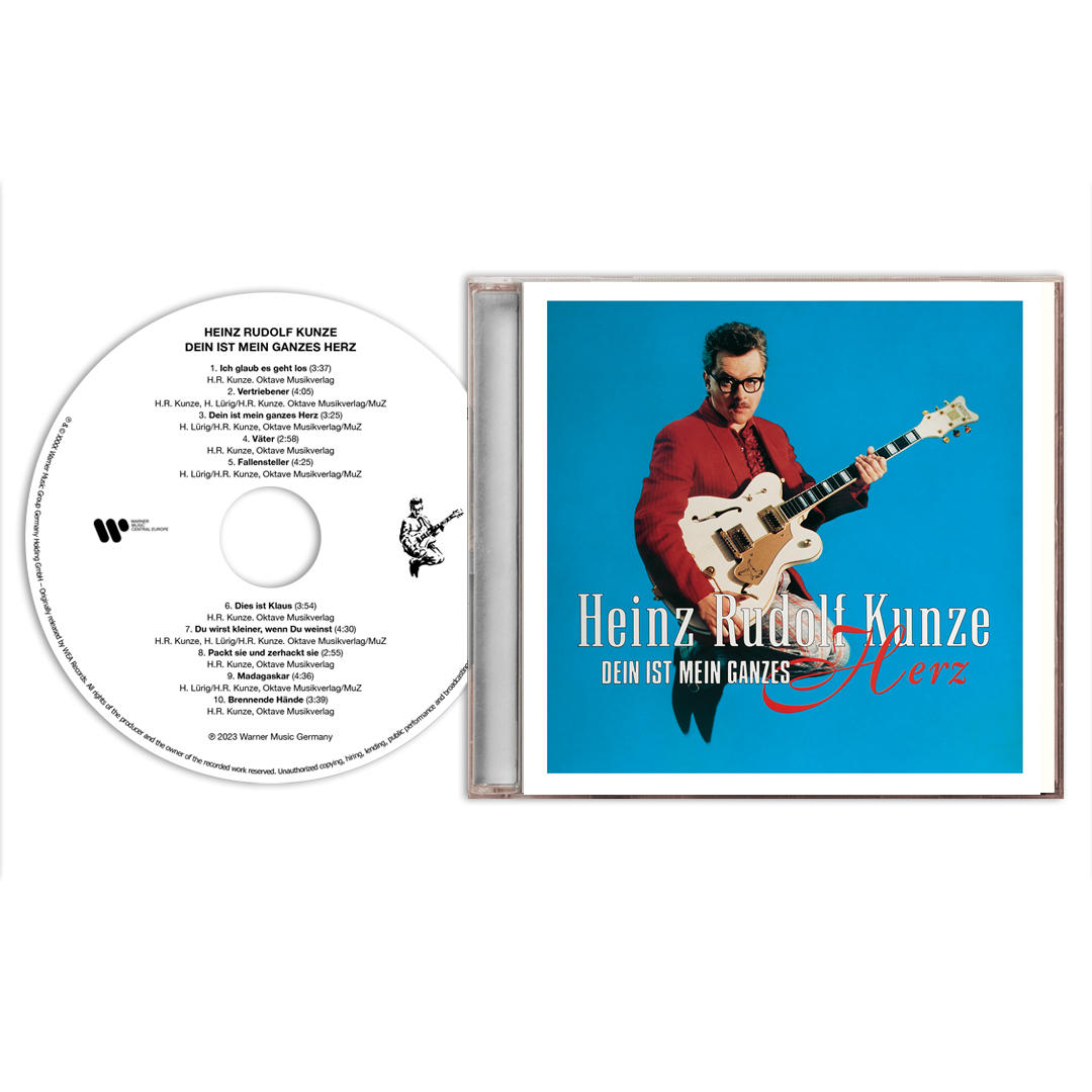 CD und Hülle mit Mann mit Brille und Gitarre. Text: 'Dein ist mein ganzes Herz' ist sichtbar.