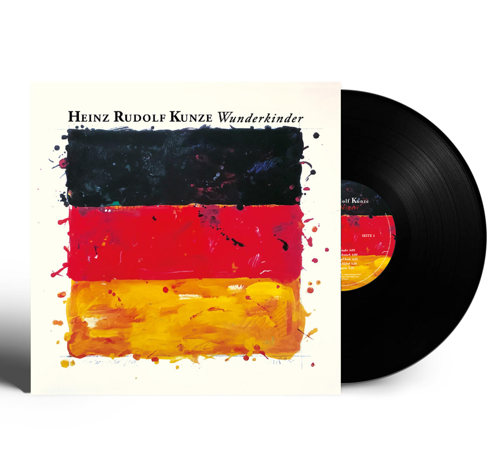 Vinyl-Schallplatten-Albumcover. Deutsche Flaggenfarben auf dem Cover. Schwarzes Vinyl.