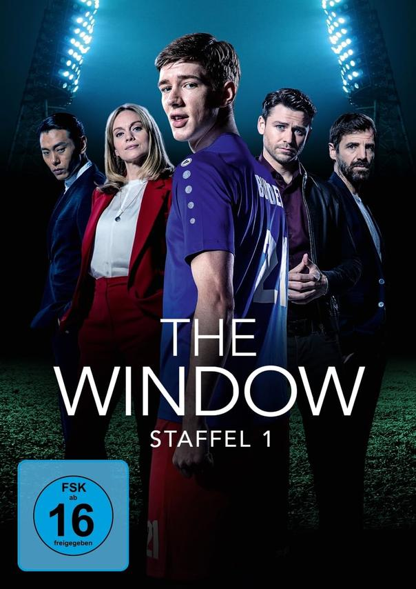 Filmposter mit fünf Personen. Titel: The Window. Mann in blauem Trikot steht im Mittelpunkt.