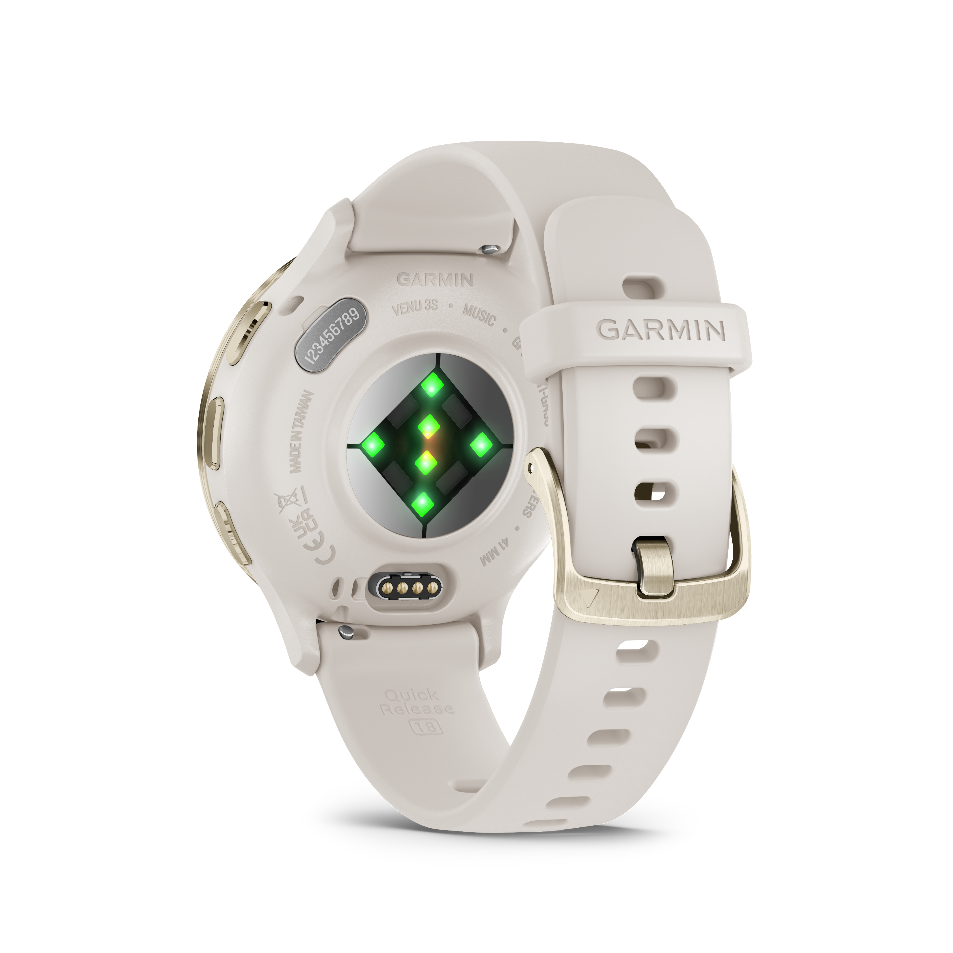 Rückansicht einer Garmin Smartwatch. Zeigt den Sensor zur Herzfrequenzmessung.