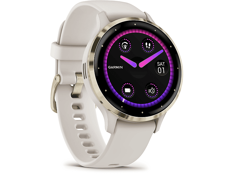 GARMIN VENU® 3s Smartwatch faserverstärktes Polymer Silikon, 18 mm, Elfenbein/Softgold