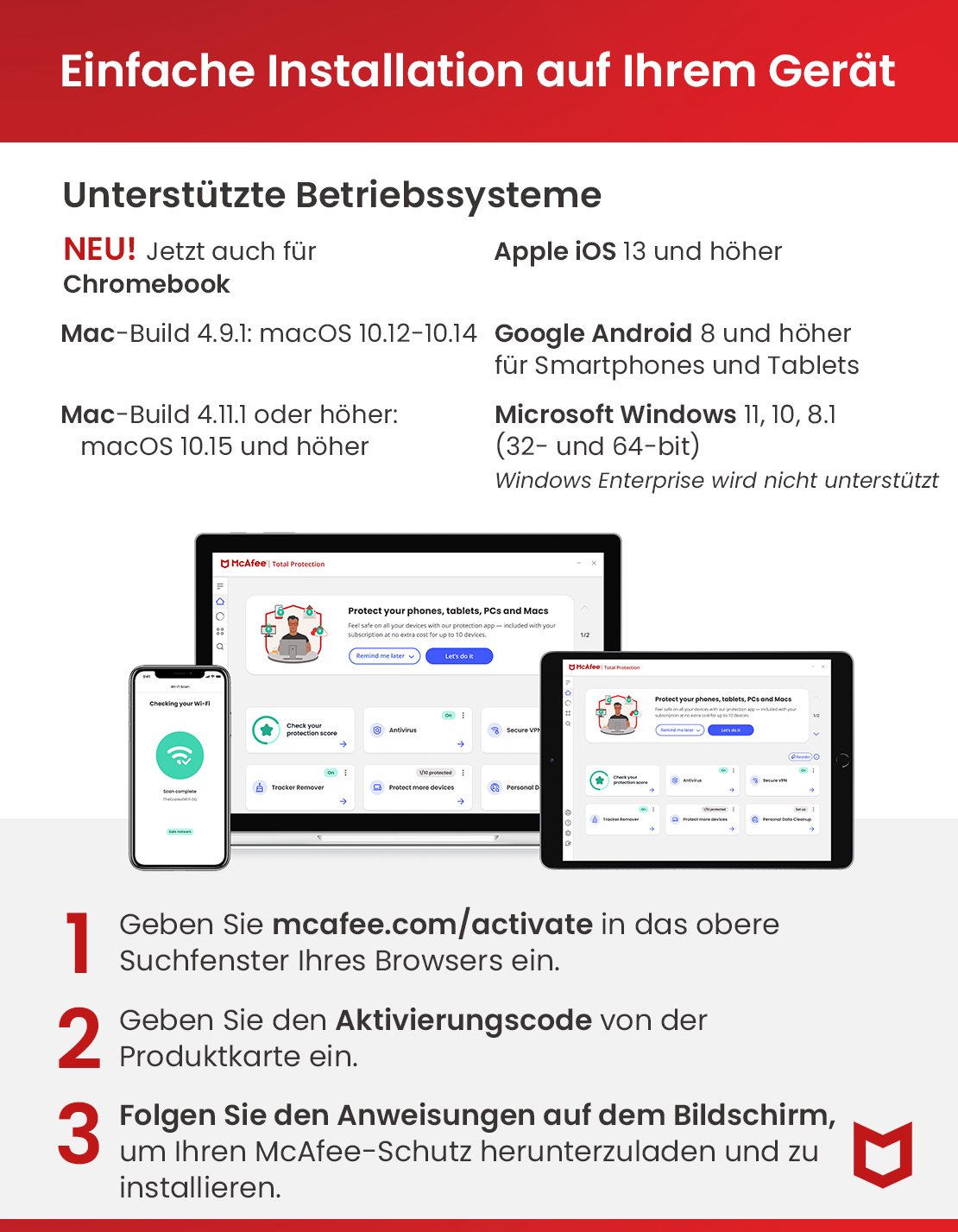 McAfee Total Protection 5 Geräte, 1 Jahr, Code in einer Box - [PC, iOS, Mac, Android] - [Multiplattform]