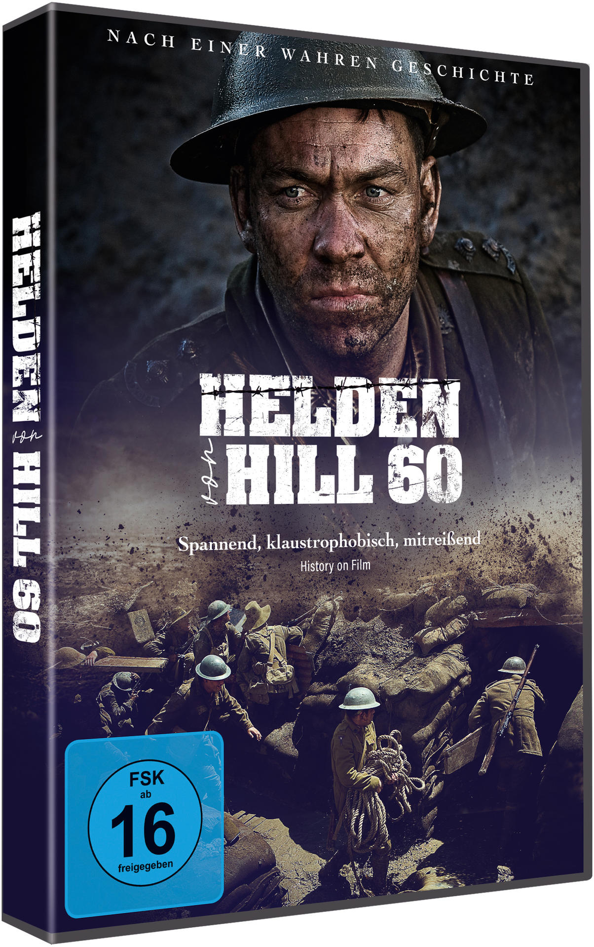 Blu-ray-Filmcover. Mann in einem Helm, in einem Graben. Helden Hill 60 Titel.
