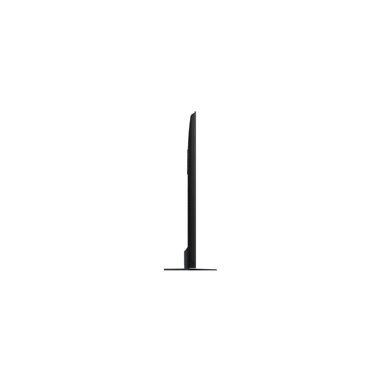 A slim black TV side profile on a black background, no other details.