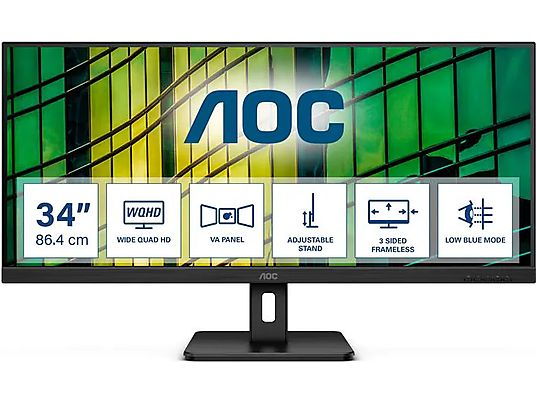 AOC U34E2M - Monitor, 34 ", UWQHD, 100 Hz, Schwarz