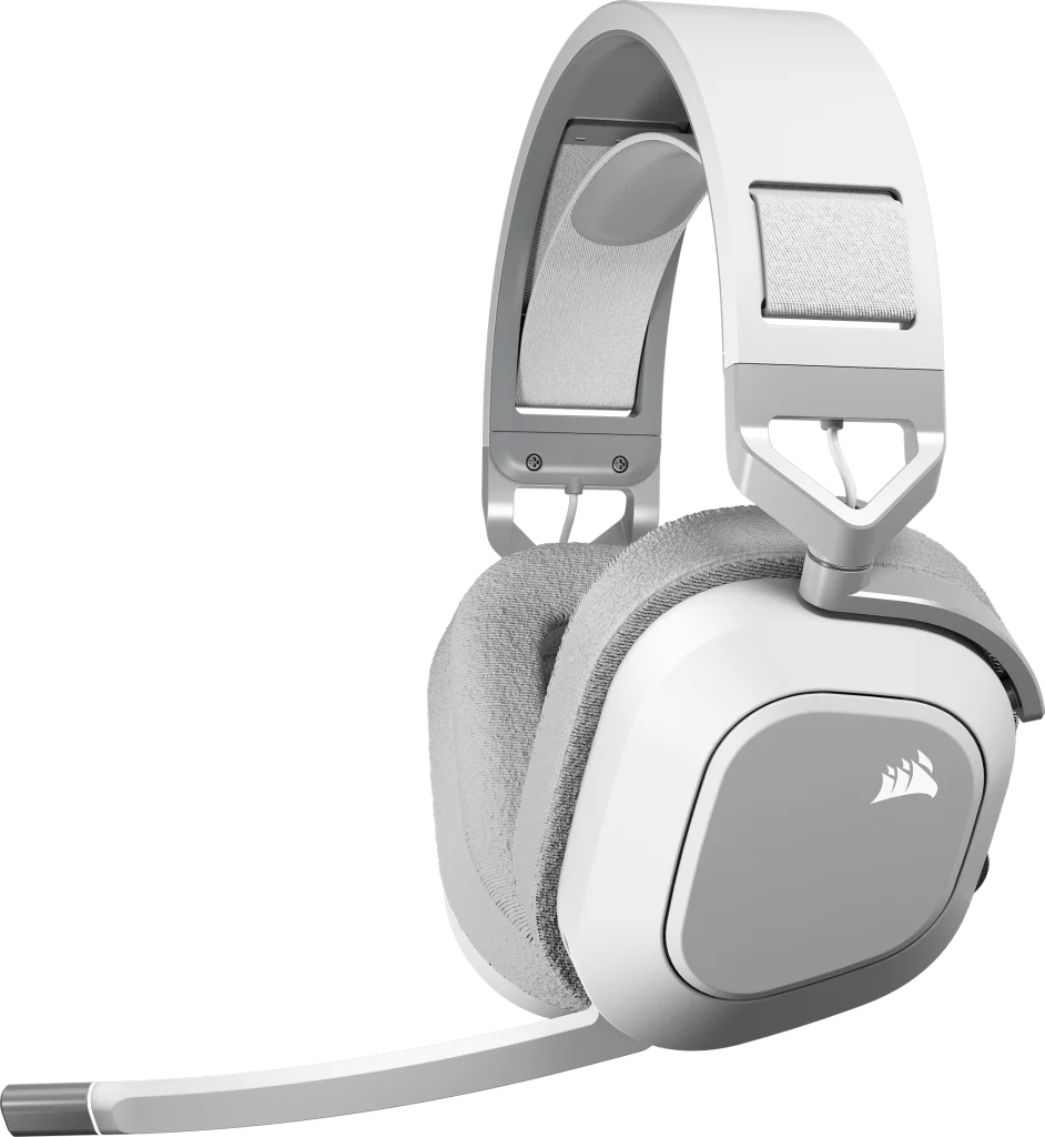 Weißes und graues Gaming-Headset mit Mikrofon.