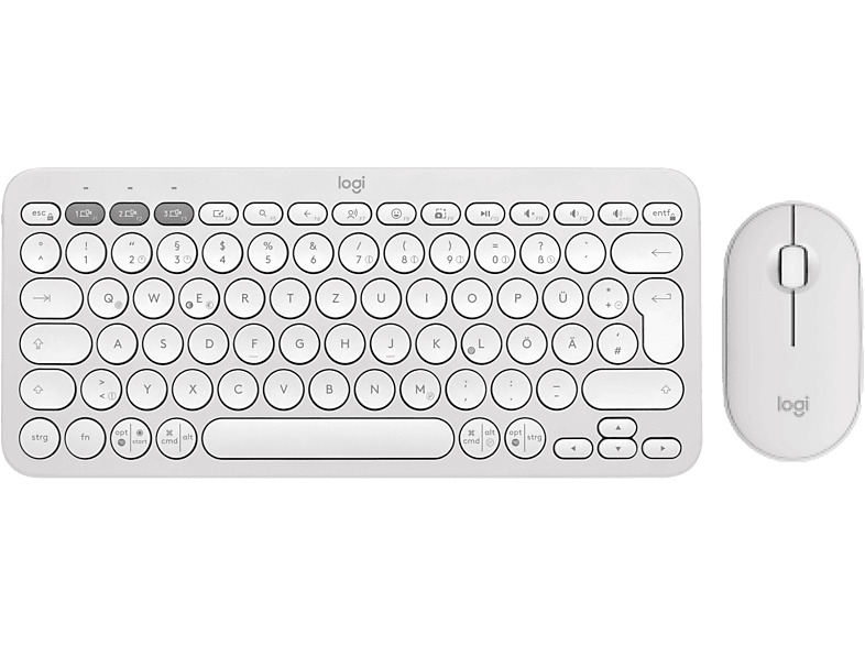 LOGITECH Pebble 2 Combo Kabelloses Tastatur-Maus-Set, DEU (Qwertz), Weiß; Kabelloses Tastatur-Maus Set