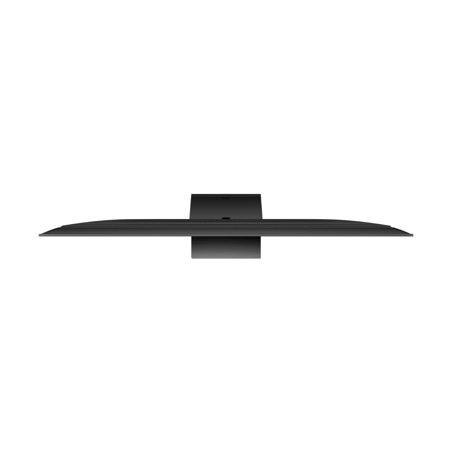 A top-down view of a large, black, rectangular TV on a black background.