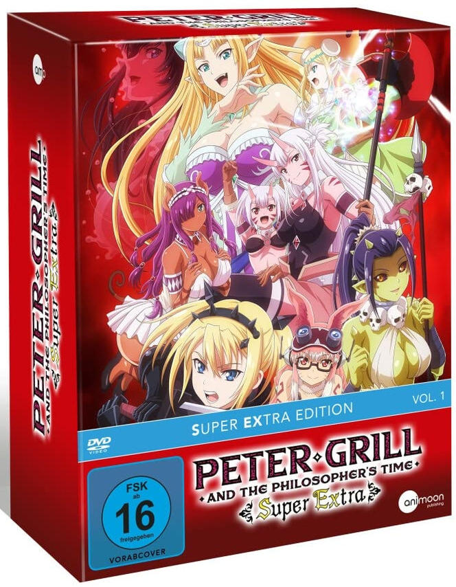 DVD-Box des Anime 'Peter Grill and the Philosopher's Time' mit mehreren Anime-Charakteren auf der Vorderseite.