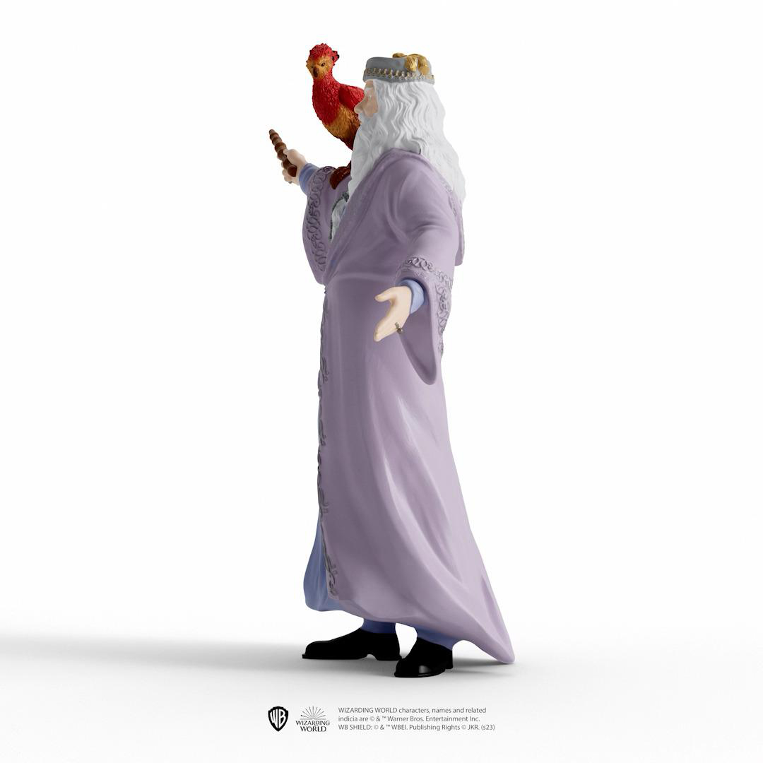 Eine Figur von Dumbledore mit einem Phönix und einem Zauberstab. Der Hintergrund ist weiß.