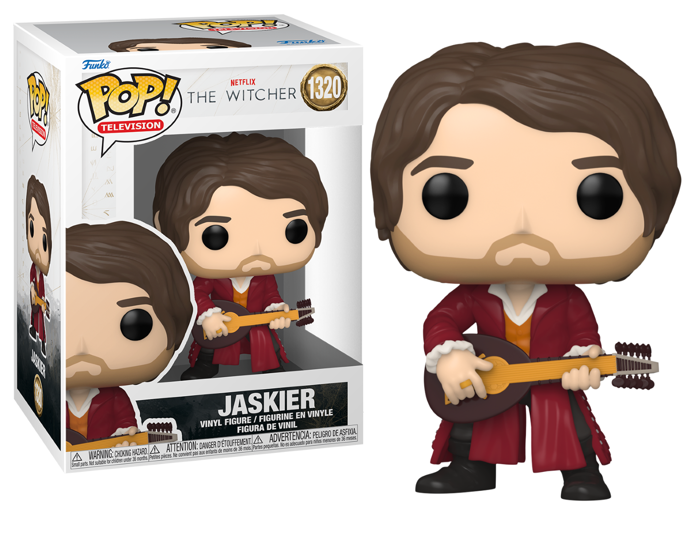 Figura de vinilo de Jaskier de The Witcher, tocando un laúd.